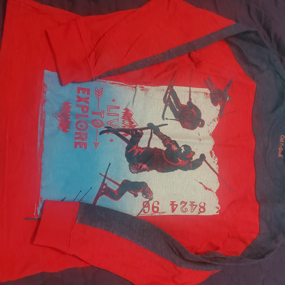 Cat & Jack Red and Gray Long Sleeve Tee